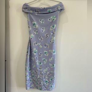 Goddiva Off the Shoulder Lavender Floral Bodycon Midi (fits like US 0/2)